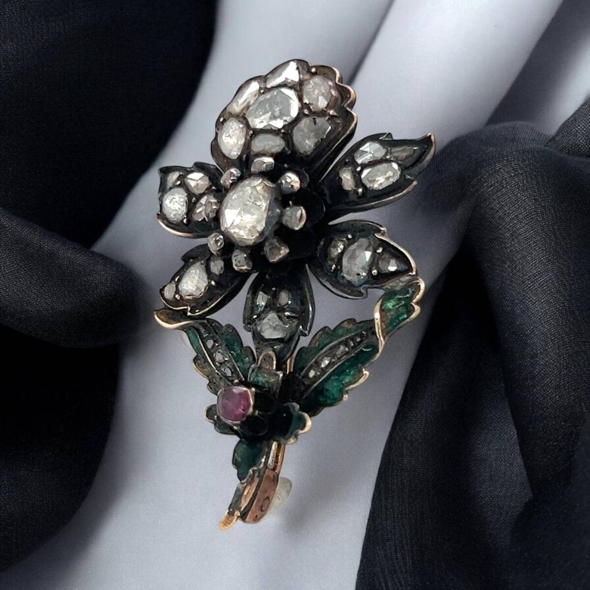 Antika 18 Ayar Elmas Taşlı Mineli Broş ELM170 #35 - 3