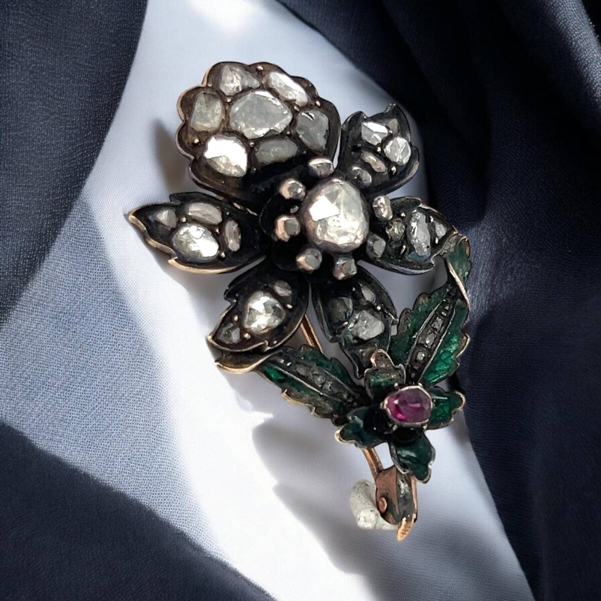 Antika 18 Ayar Elmas Taşlı Mineli Broş ELM170 #35 - 2