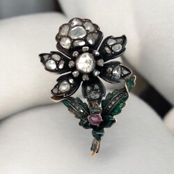 Antika 18 Ayar Elmas Taşlı Mineli Broş ELM170 #35 - Gökçekoleksiyon