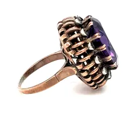 Antika 8 Ayar Altın Ametist ve Elmas Taşlı Yüzük – 14 Elmas – 9.15 Gr #6.08 - 4