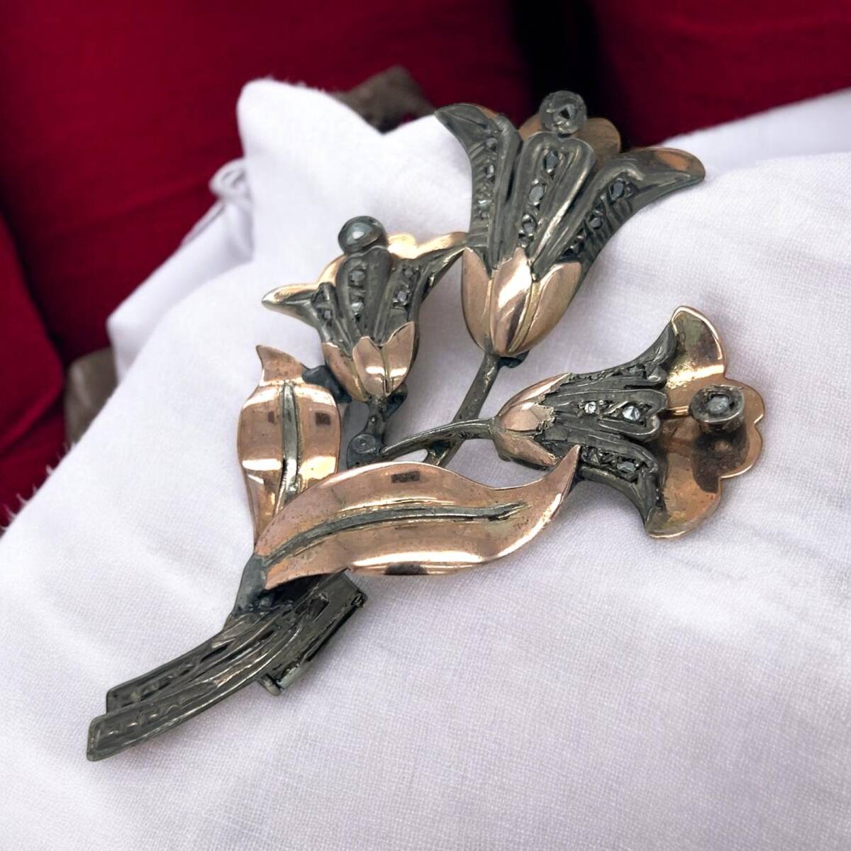 Antika 8 Ayar Elmas Taşlı Broş ELM153 #12.28 - 2