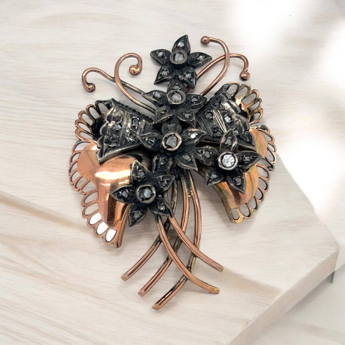 Antika 8 Ayar Elmas Taşlı Broş ELM372 #9.10 - 3