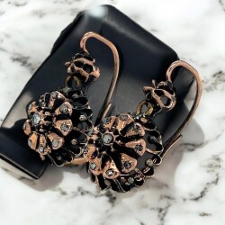 Antika 8 Ayar Elmas Taşlı Gül Küpe ELM332 - 3