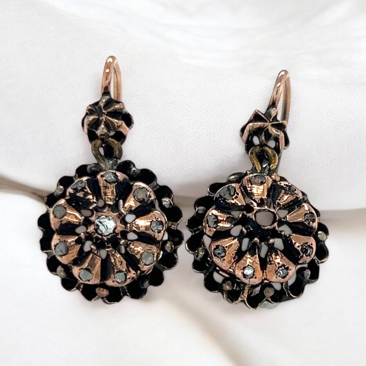 Antika 8 Ayar Elmas Taşlı Gül Küpe ELM332 #5.52 - 2