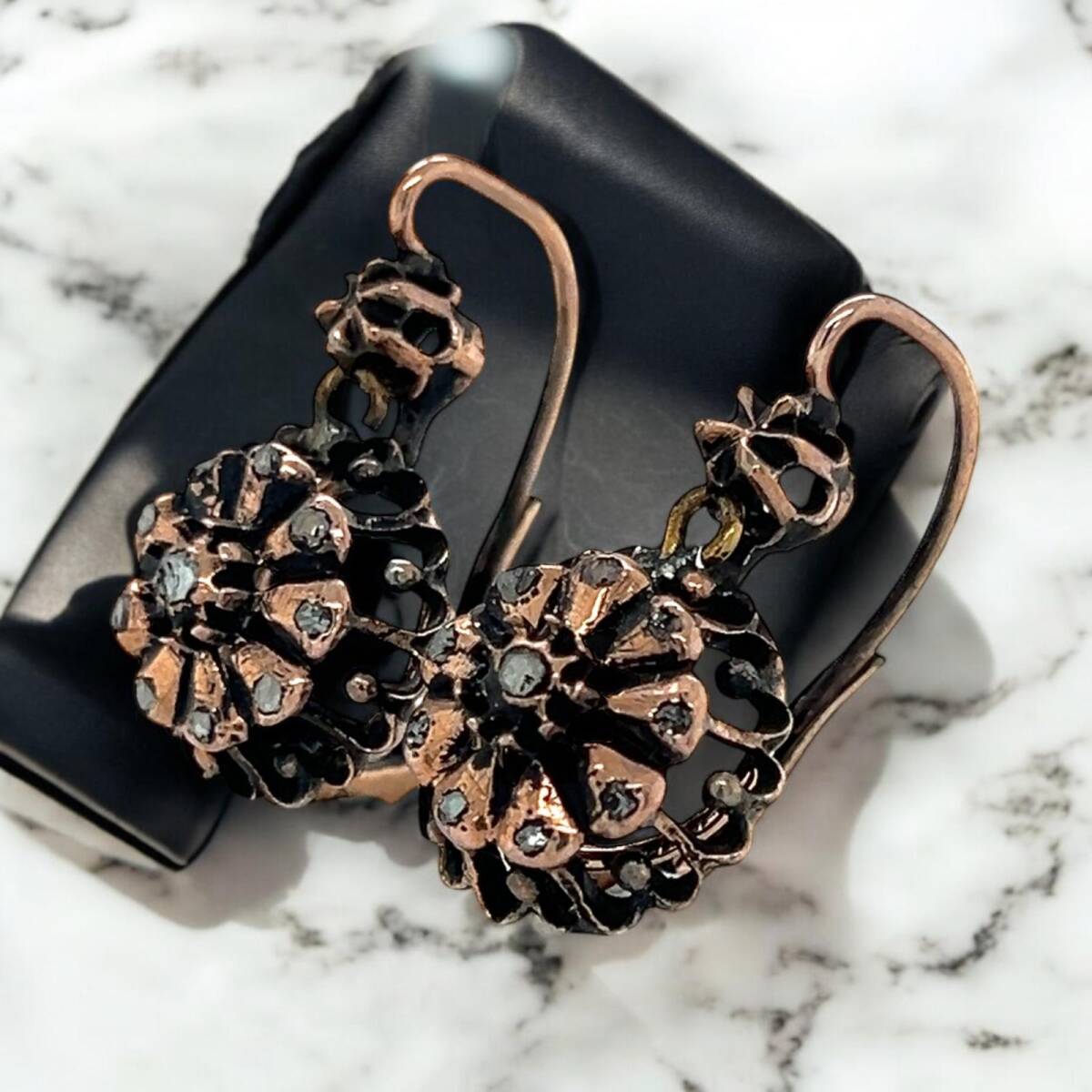 Antika 8 Ayar Elmas Taşlı Gül Küpe ELM332 #5.52 - 3