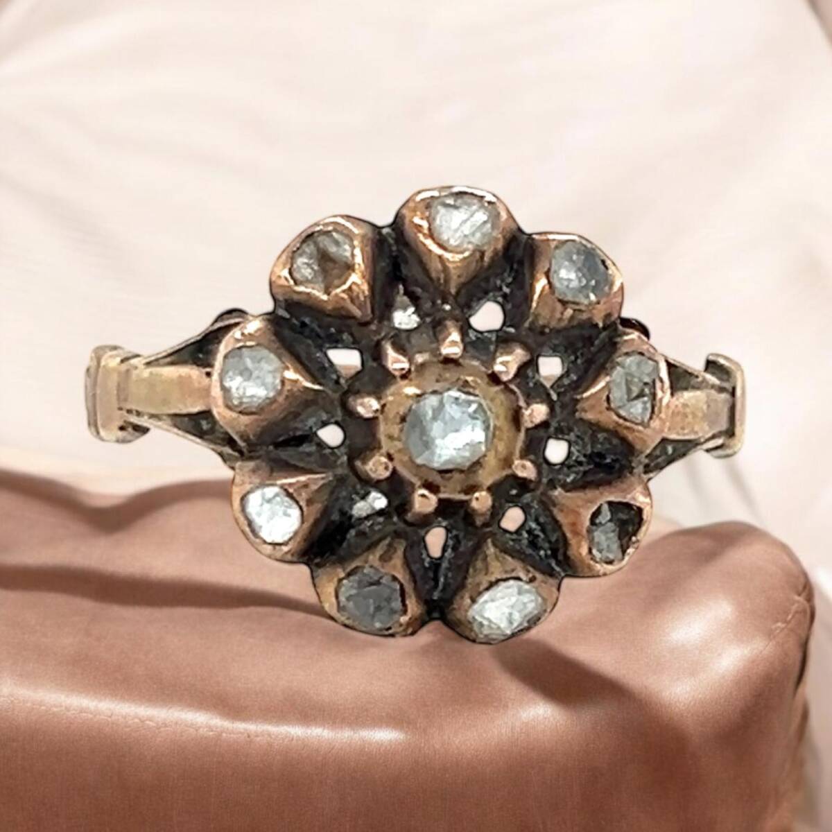 Antika 8 Ayar Elmas Taşlı Gül Yüzük ELM122 #3.02 - 2