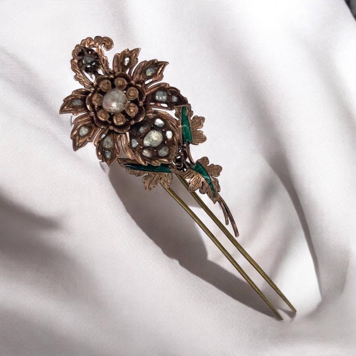 Antika 8 Ayar Elmas Taşlı Mineli Broş ELM070 #8 - 2