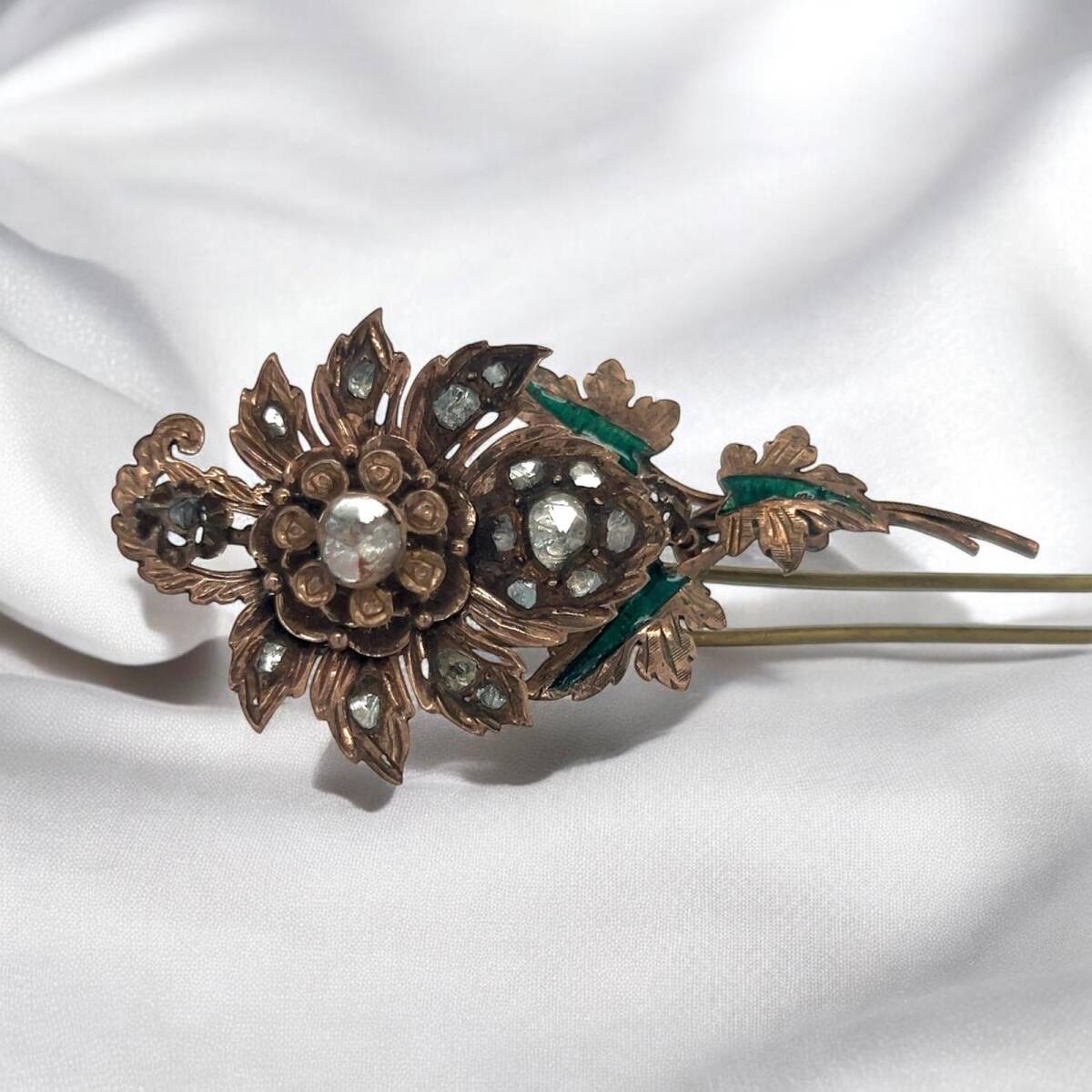 Antika 8 Ayar Elmas Taşlı Mineli Broş ELM070 #8 - 4