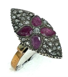 Antika 8 Ayar Elmas ve Yakut Taşlı Yüzük ELM203 #3.82 - 3