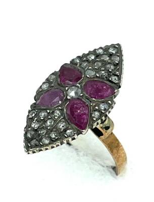 Antika 8 Ayar Elmas ve Yakut Taşlı Yüzük ELM203 #3.82 - 4