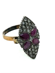 Antika 8 Ayar Elmas ve Yakut Taşlı Yüzük ELM203 #3.82 - 5