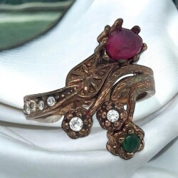 Antika Elmas Yakut ve Zümrüt Taşlı 8 Ayar Altın Yüzük ELM211 #2.90 - Gökçekoleksiyon