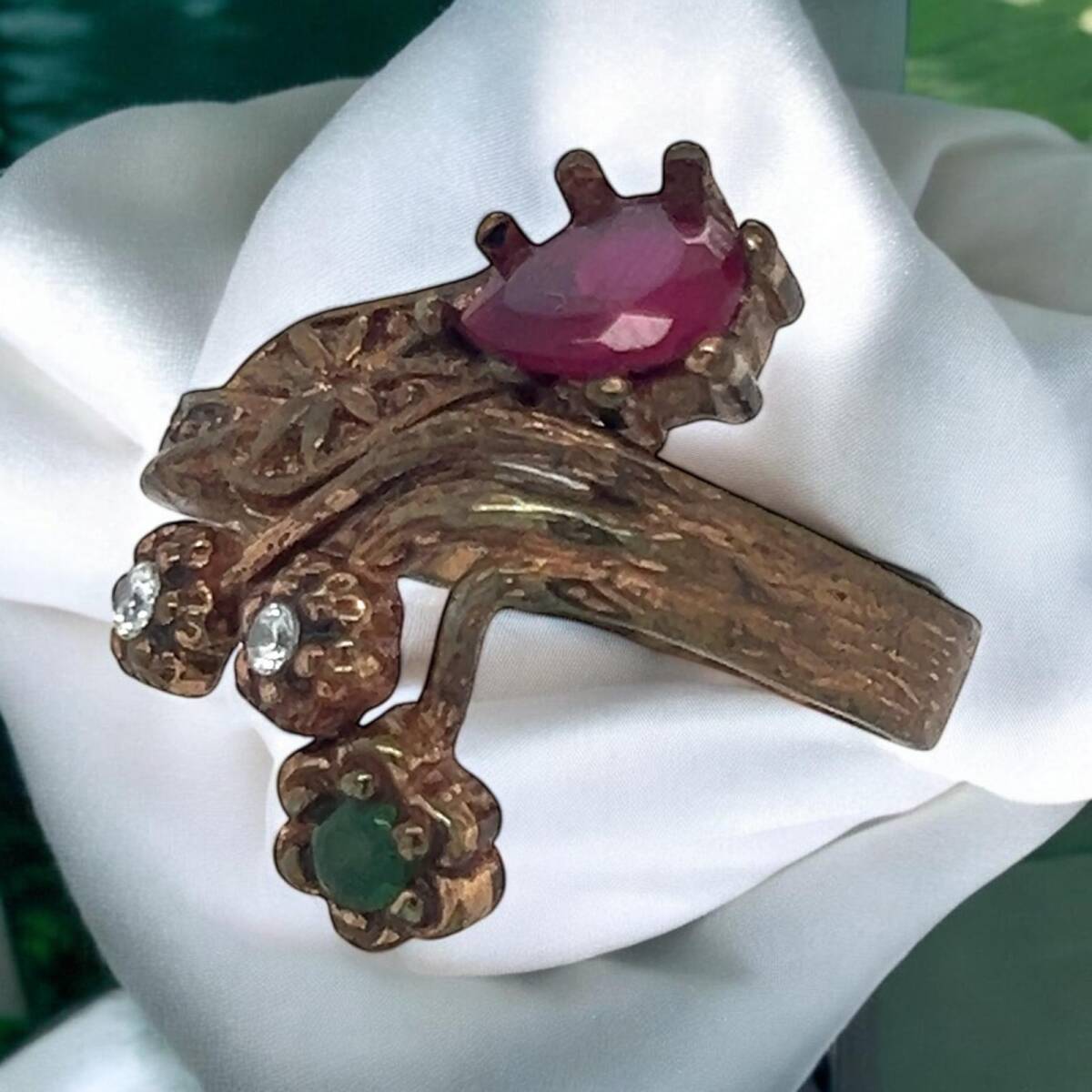 Antika Elmas Yakut ve Zümrüt Taşlı 8 Ayar Altın Yüzük ELM211 #2.90 - 2