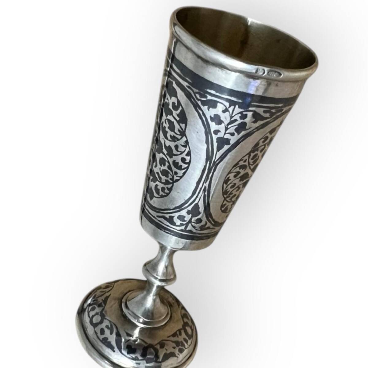 Antika Rus 875 Ayar Savat (Niello) İşçilikli Gümüş Kadeh – Zarif Koleksiyonluk AOB6070 - 1