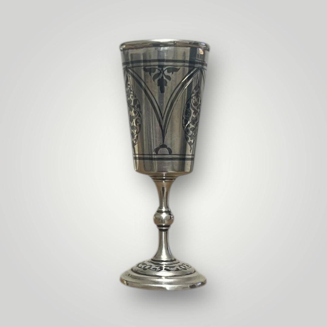 Antika Rus 875 Ayar Savat (Niello) İşçilikli Gümüş Kadeh – Zarif Koleksiyonluk AOB6070 - 6
