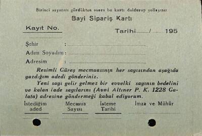 Antiye - 1951 Resimli Güreş Mecmuası (Bakış Müessesesi) Bayi Sipariş Kartı EFM7505 - 1