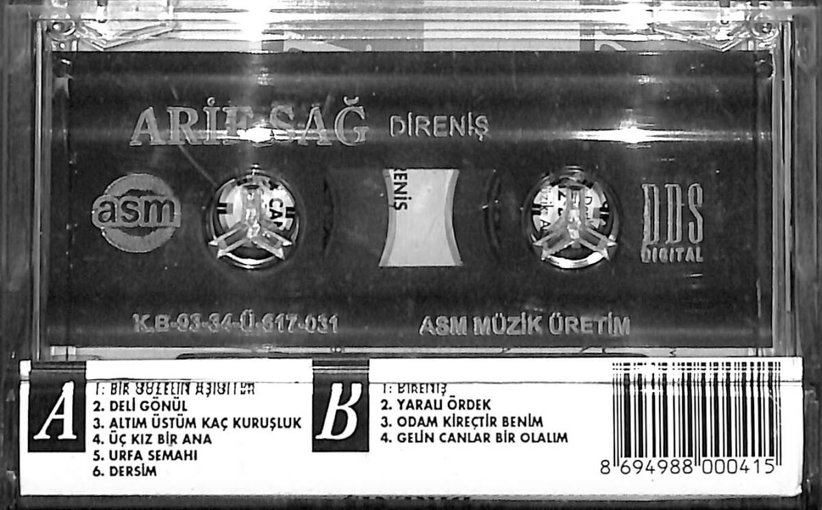  Arif Sağ – Direniş Orijinal Kaset (İkinci El) * ASM Müzik - Kırmızı Bandrol - 1993 * KST30844 - 2