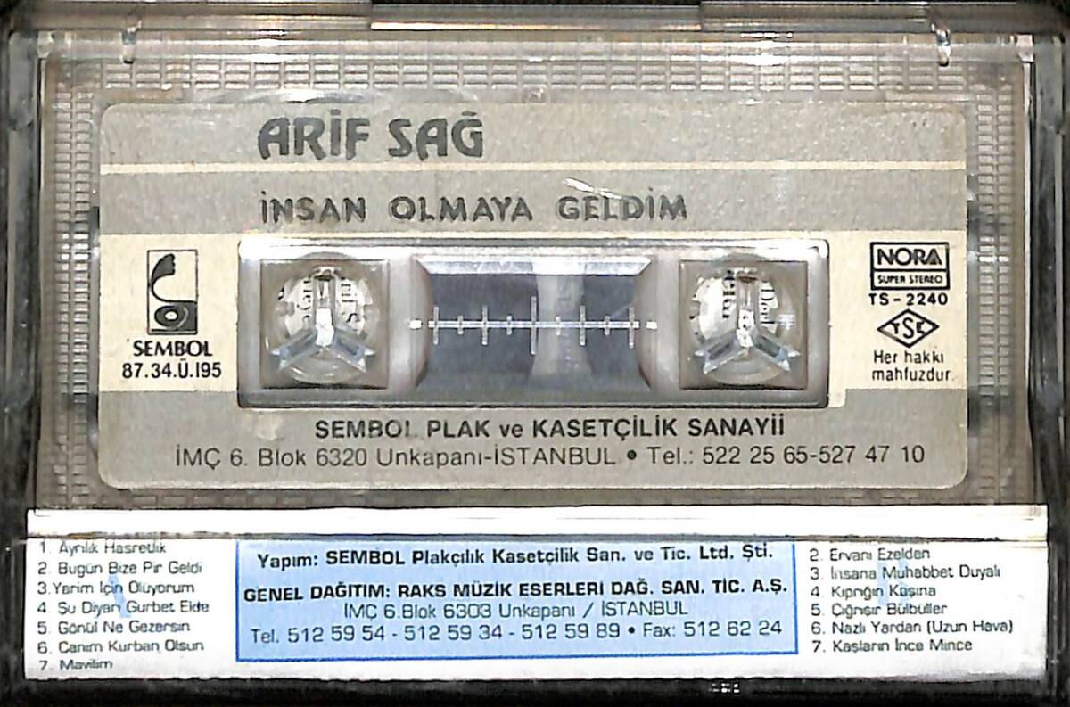 Arif Sağ – İnsan Olmaya Geldim Orijinal Kaset (İkinci El) *Sembol Plak ve Kasetçilik - Beyaz Bandrol - Kağıt Baskı - 1987* KST29954 - 2