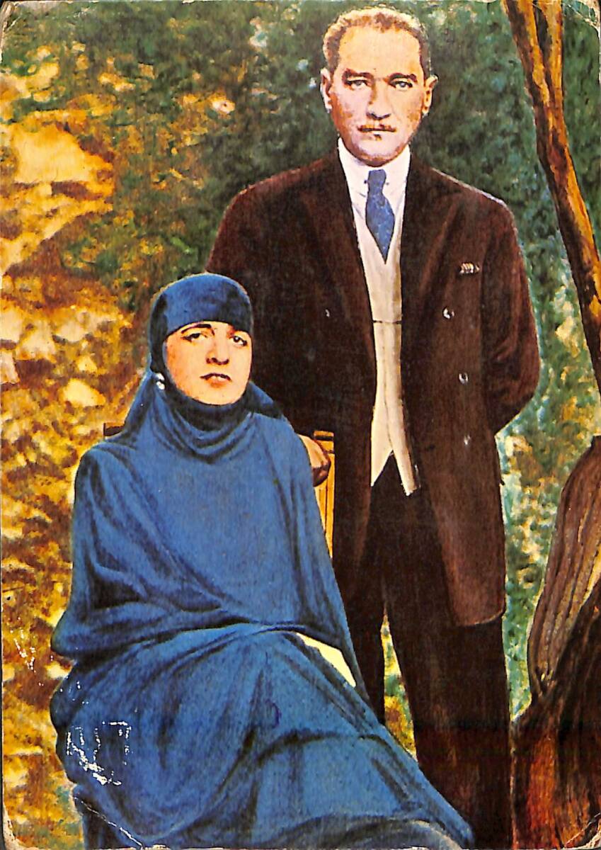 Atatürk ve Latife Hanım Kartpostal (Küçük Boy) KRT23562 - 1