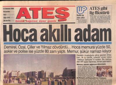 Ateş Gazetesi 11 Temmuz 1996 - İbrahim Tatlısesin Oğlu Katil Zanlısı GZ119376 - 1