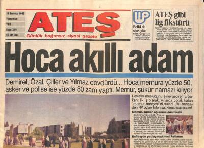 Ateş Gazetesi 11 Temmuz 1996 - İbrahim Tatlısesin Oğlu Katil Zanlısı GZ119452 - 1