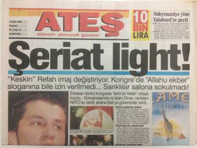 Ateş Gazetesi 14 Ekim 1996 - Şeriat Light GZ35948 - 1