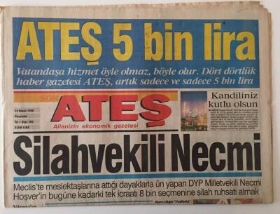 Ateş Gazetesi 14 Kasım 1996 - Silah Vekili Necmi GZ26578 - 1