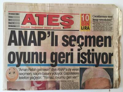 Ateş Gazetesi 16 Şubat 1996 - Anaplı Seçmen Oyunu Geri İstiyor GZ11004 - 1