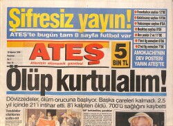 Ateş Gazetesi 19 Ağustos 1996 - Beşiktaş'ın Gelini - Sezen Ve Kibariye İstanbul'u Çınlattı - Türkiye Hagi'yi Konuşuyor GZ2913 - Gökçekoleksiyon