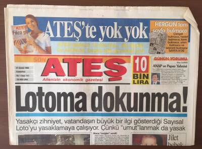 Ateş Gazetesi 21 Aralık 1996 - Milletvekillerine Çiller Kravatı GZ6879 - 2