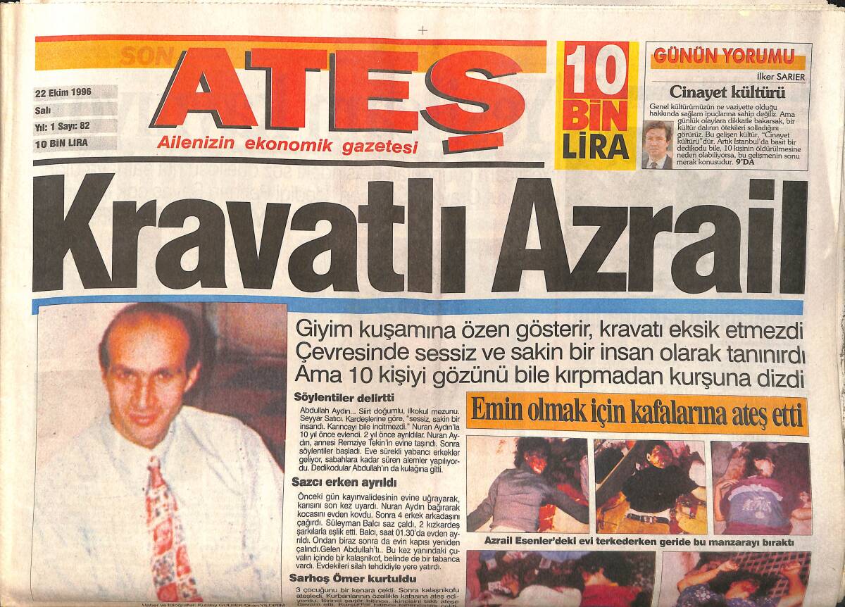 Ateş Gazetesi 22 Ekim 1996 - Aykut Oran'ın Şovmen Dediği Perihan Savaş Çok Kızgın - Fenerbahçe Karıştı GZ2415 - 1