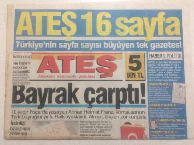 Ateş Gazetesi 24 Ağustos 1996 - Bayrak Çarptı!! GZ38025 - 1