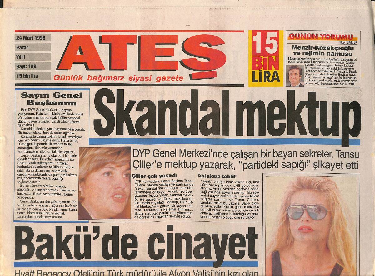 Ateş Gazetesi 24 Mart 1996 - Cimbom Şampiyon Gibi Sevindi - İbo'nun Büyük Gafı GZ2402 - 1