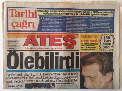 Ateş Gazetesi 26 Kasım 1996 - Ana Muhalefet Partisi Mesut Yılmaz Saldırıya Uğradı Ölebilirdi GZ13848 - 2