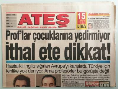 Ateş Gazetesi 26 Mart 1996 Çernobil Hatası Tekrarlanacak Mı -GZ33454 - 1