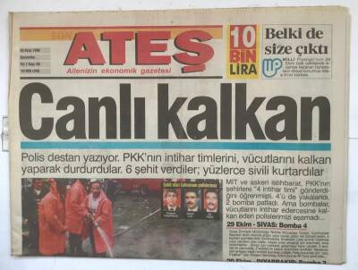 Ateş Gazetesi 30 Ekim 1996 - Canlı Kalkan GZ7837 - 1