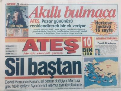 Ateş Gazetesi - 31 Ocak 1997 - Devlet Memurları Kanunu Sil Baştan Değişiyor GZ46872 - 1