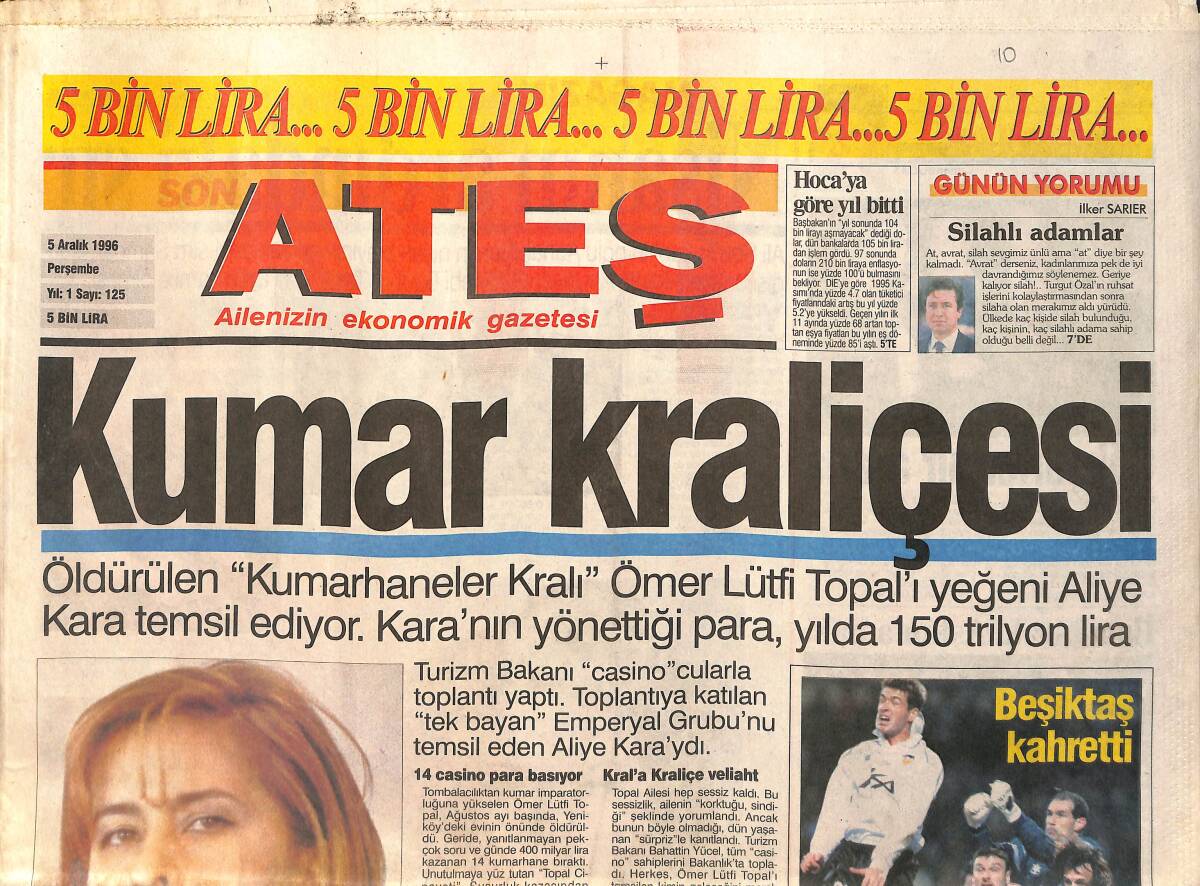 Ateş Gazetesi 5 Aralık 1996 - Fener Büyük Oynuyor - Gökçerler Bir Arada GZ2455 - 1