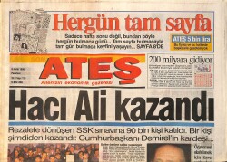 Ateş Gazetesi 9 Aralık 1996 - Hacı Ali Kazandı - Türkeş'in Efeliği Tuttu GZ2547 - Gökçekoleksiyon