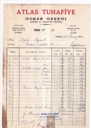 ATLAS TUHAFİYE OSMAN OKUROL ÇORAP VE TUHAFİYE DEPOSU İSTANBUL ŞUBE KAYSERİ.1954 FATURA - Gökçekoleksiyon