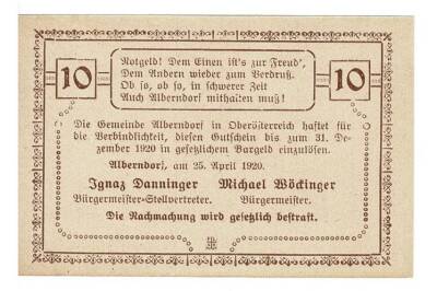 Avusturya 10 Heller 1920 ÇİL *Alberndorf* YKP5733 - 2