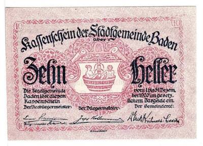 Avusturya 10 Heller 1920 ÇİL *Baden* YKP5823 - 1