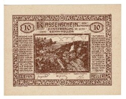 Avusturya 10 Heller 1920 ÇİL *Kassenchein - Veste Liechtenstein* YKP5741 - Gökçekoleksiyon
