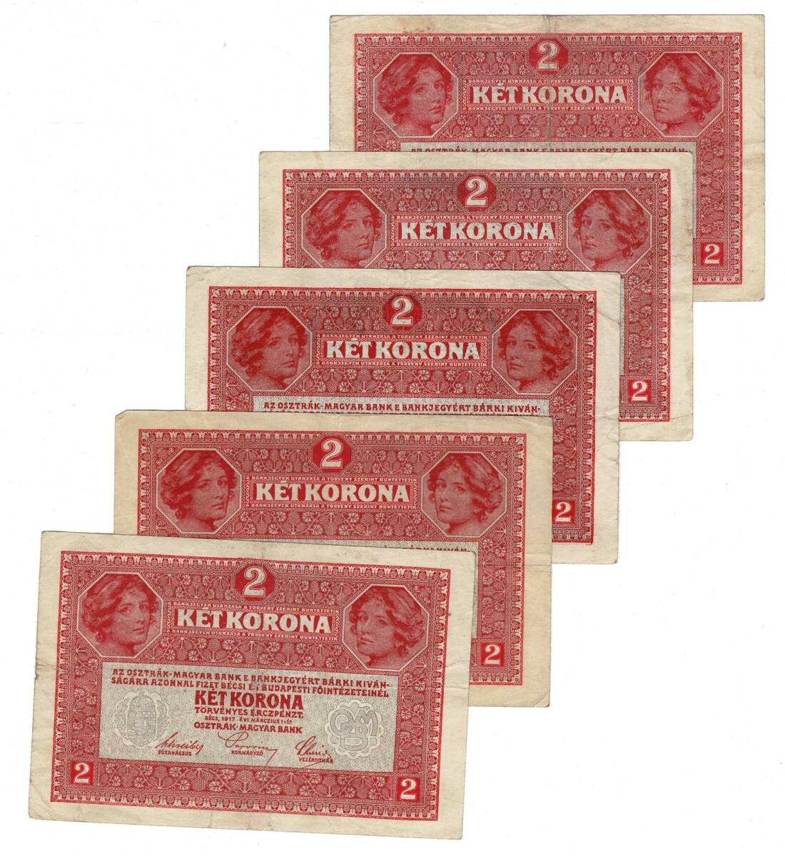 Avusturya 1917 Yılı 2 Kronen ÇT (5 Adet) YKP8781 - 2