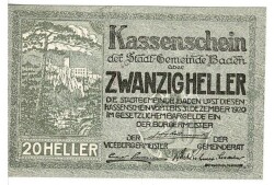 Avusturya 20 Heller 1920 ÇİL *Baden* YKP5767 - Gökçekoleksiyon