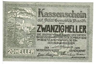 Avusturya 20 Heller 1920 ÇİL *Baden* YKP5767 - 1