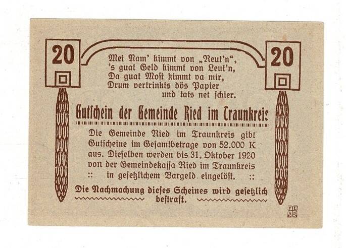 Avusturya 20 Heller 1920 ÇİL YKP8224 - 2