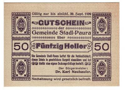 Avusturya 50 Heller 1920 ÇİL *Stadl - Paura* YKP5809 - 1