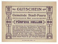 Avusturya 50 Heller 1920 ÇİL *Stadl - Paura* YKP5809 - 2