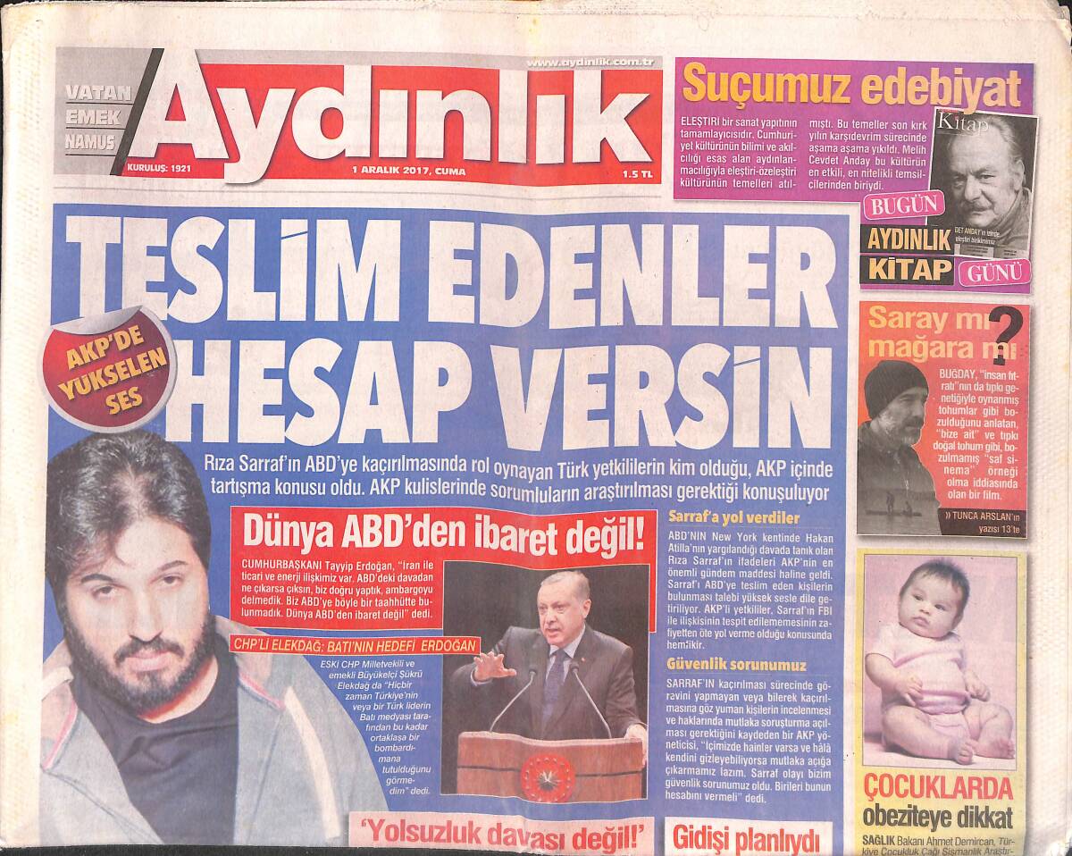 Aydınlık Gazetesi 1 Aralık 2017 - Atatürk Çin'de Çok Ünlü - Cenk ve Gomis Kapışması GZ135423 - 1